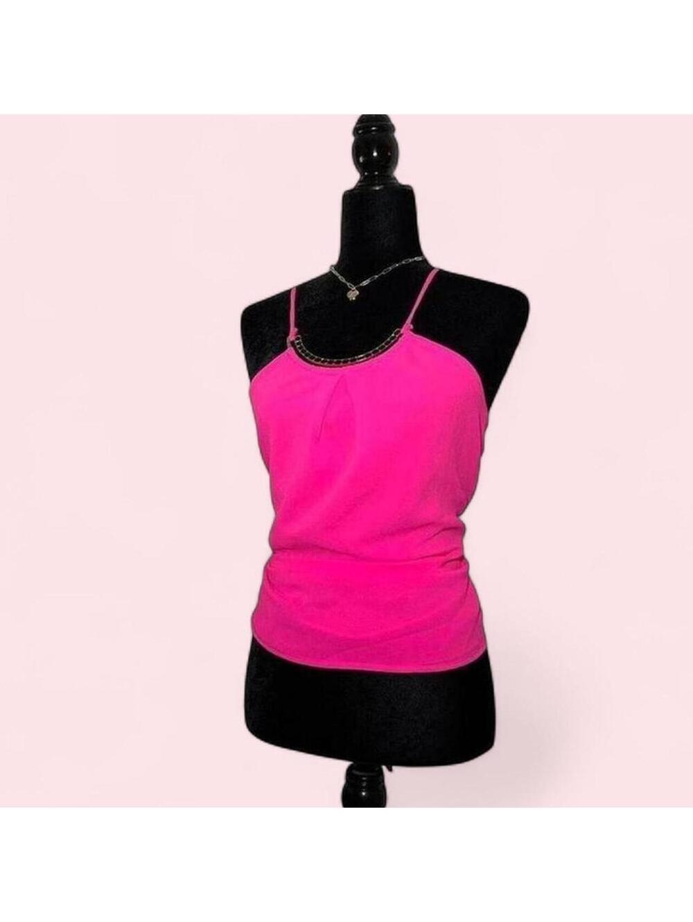 Bright Pink Y2K 2000s Kimcine Tank Top Size Small Barbiecore Coquette - Picture 3 of 6